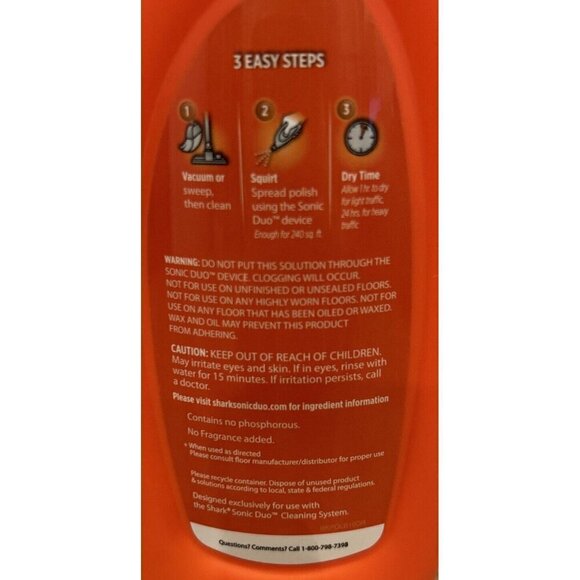 SHARK Wood & Hard Floor Polish High Gloss Restores & Protects 16 oz Discontinued - Picture 3 of 3